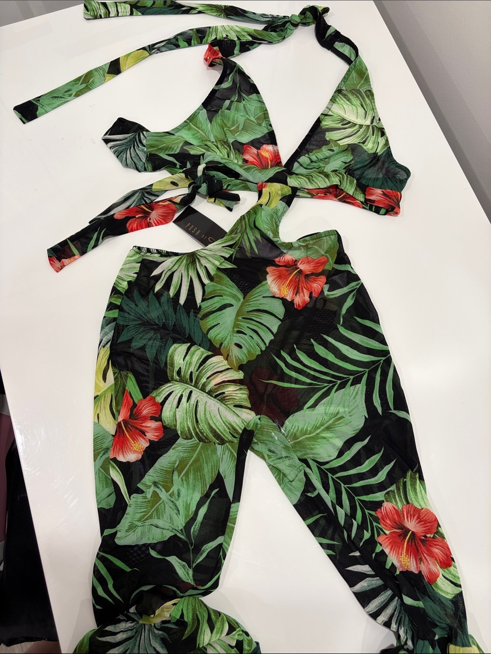 Tropical Floral Cutout Jumpsuit - Green/Black